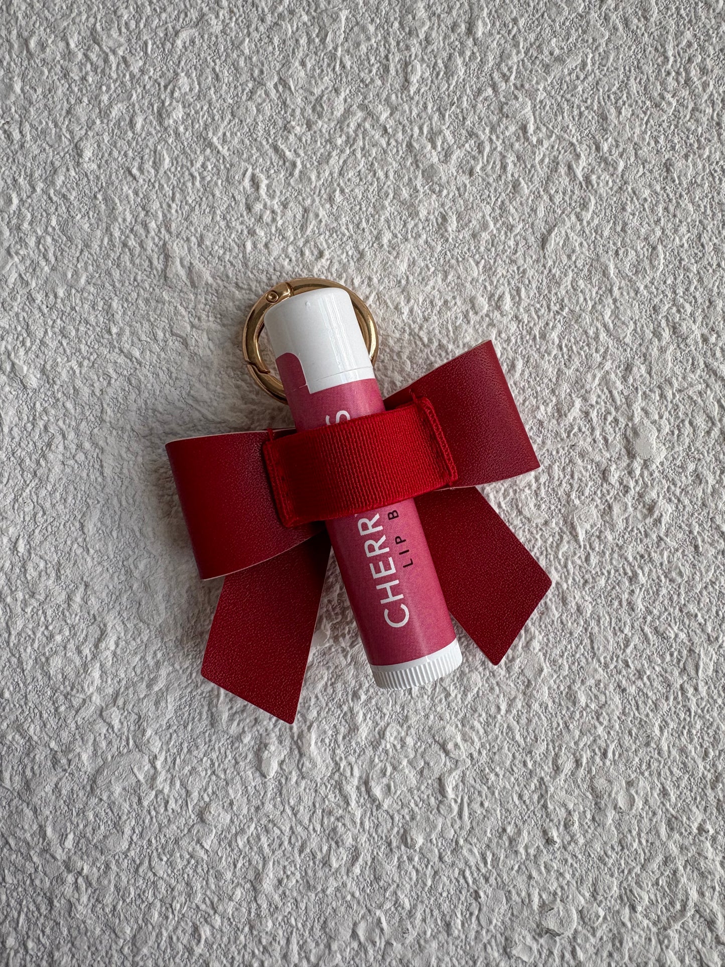 Red Bow Lip Balm Keychain
